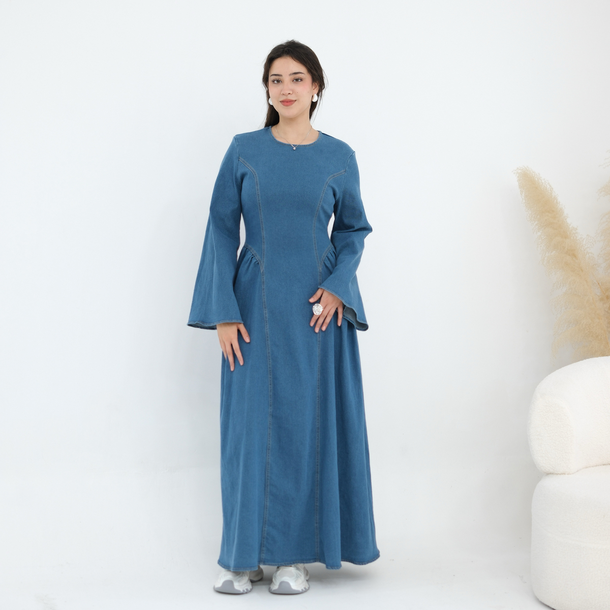 Joleen Lace-Up Denim Maxi Dress