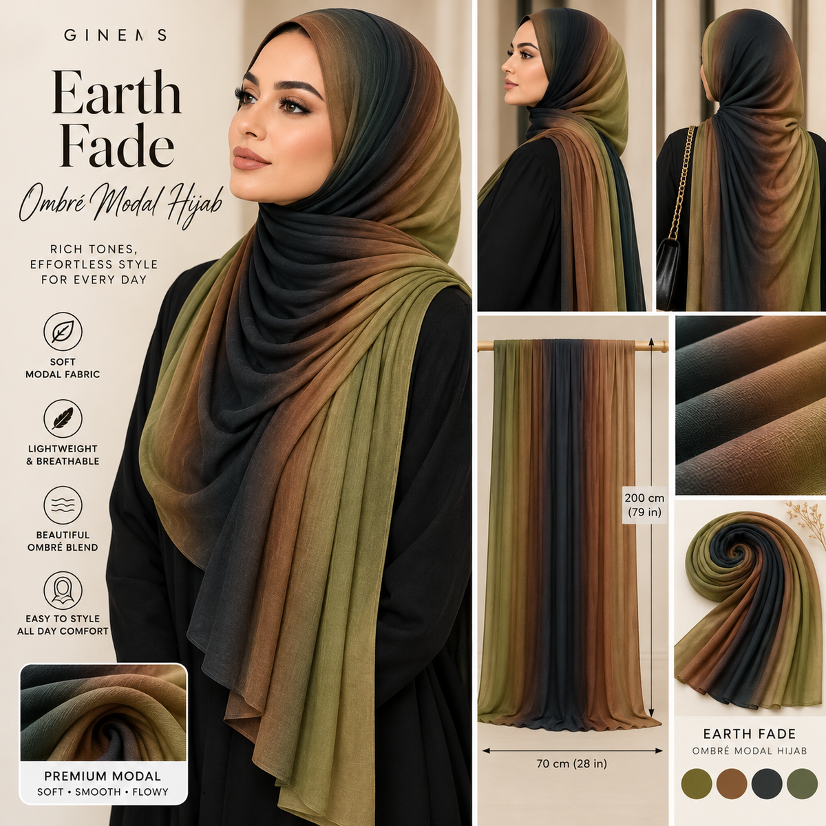 Ginems SoftBlend Ombré Cotton Jersey Hijab