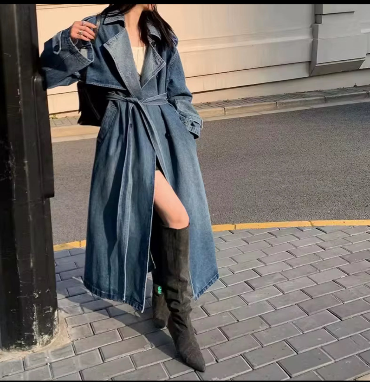 Oversize long denim jacket