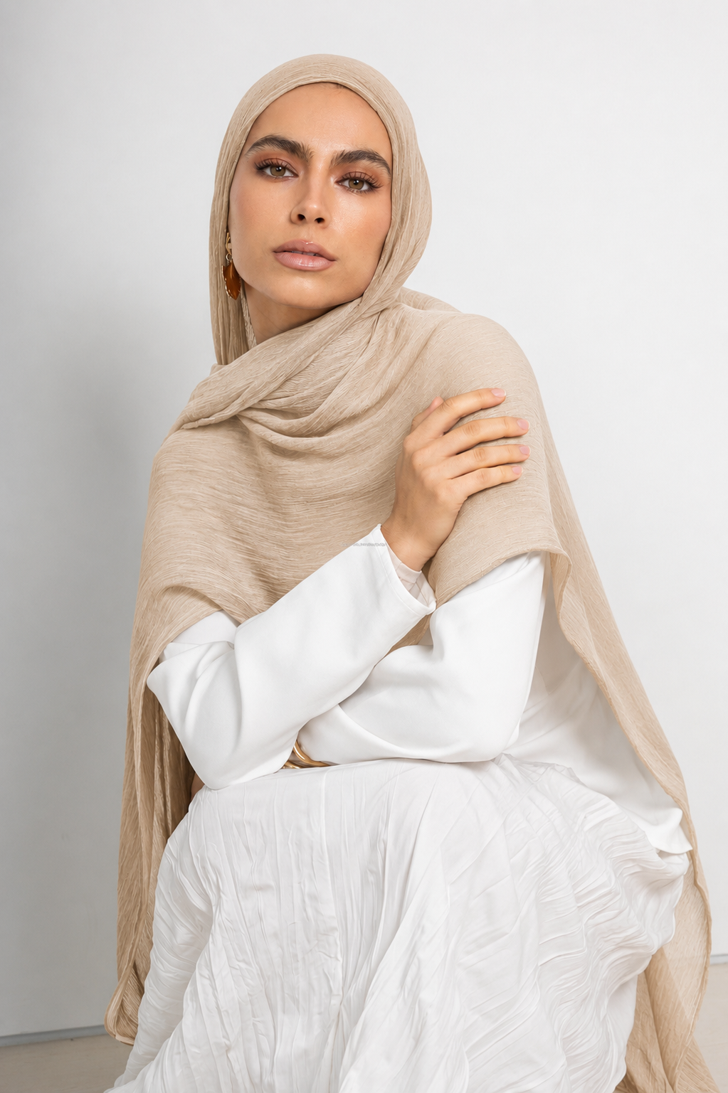 Modal Crinkle Hijab -Beige