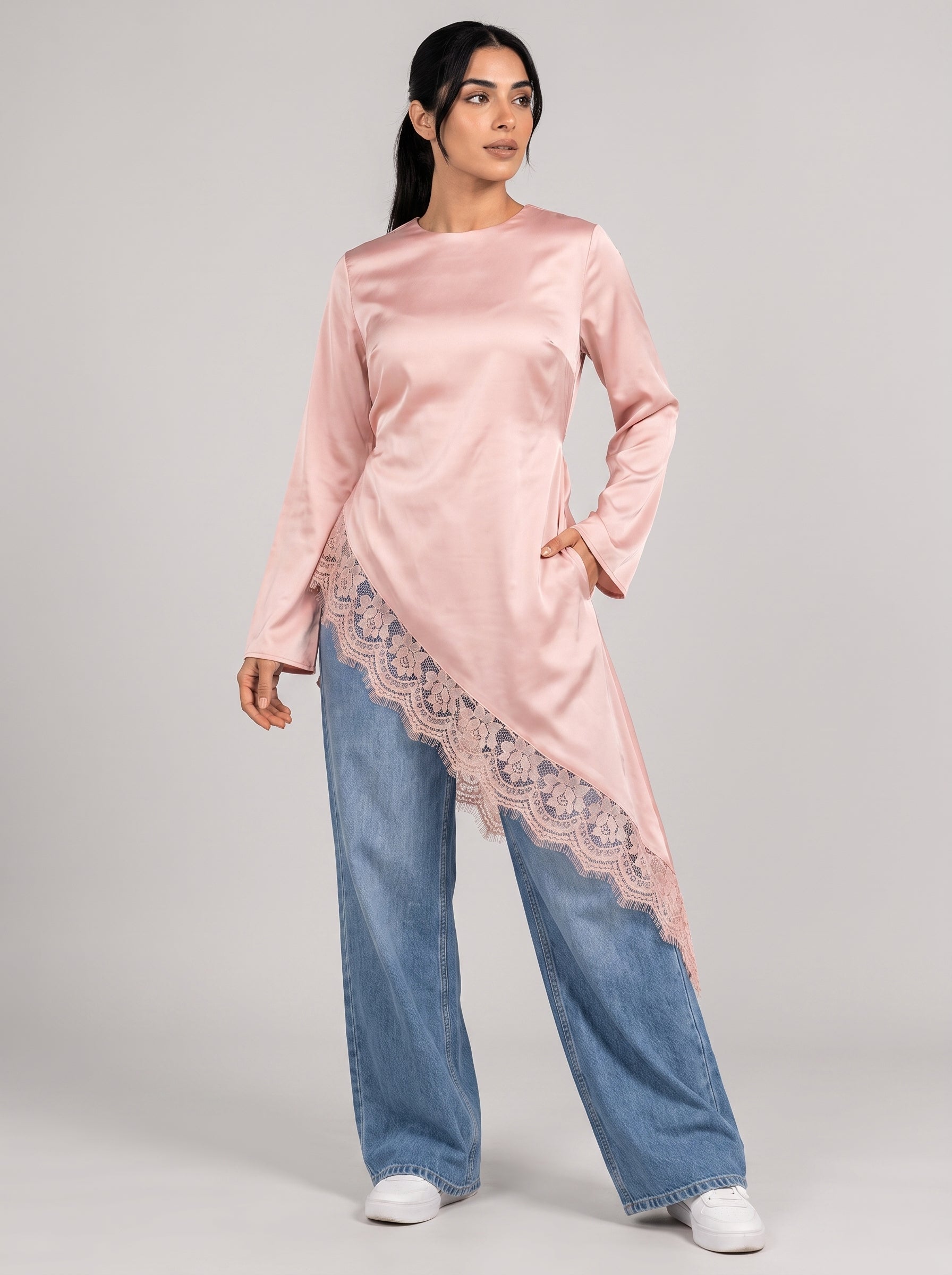 Asymmetric Satin Long Top