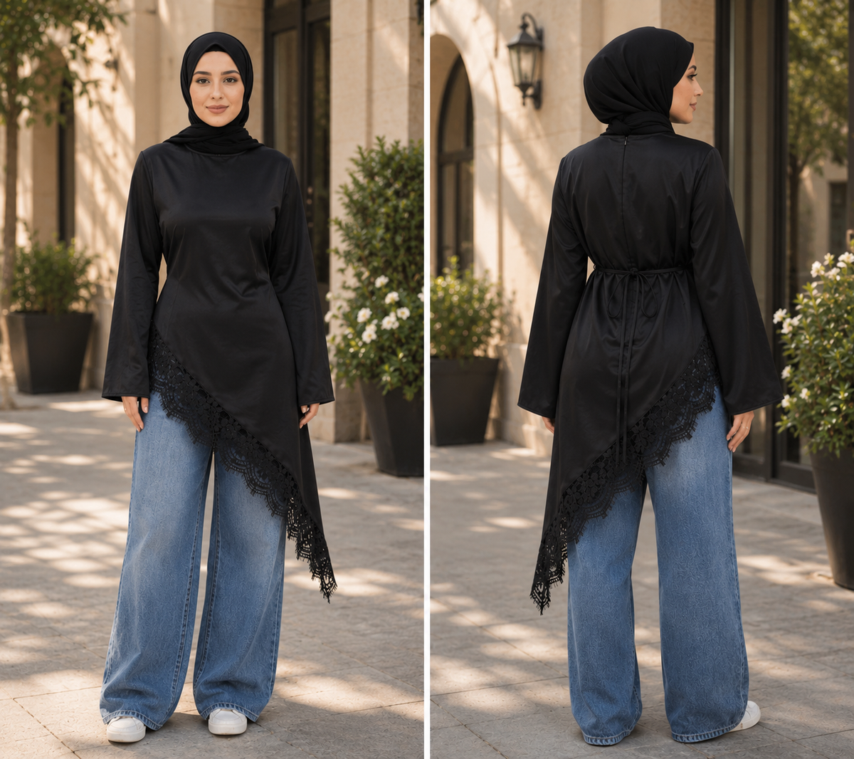 Asymmetric Satin Long Top – view 3