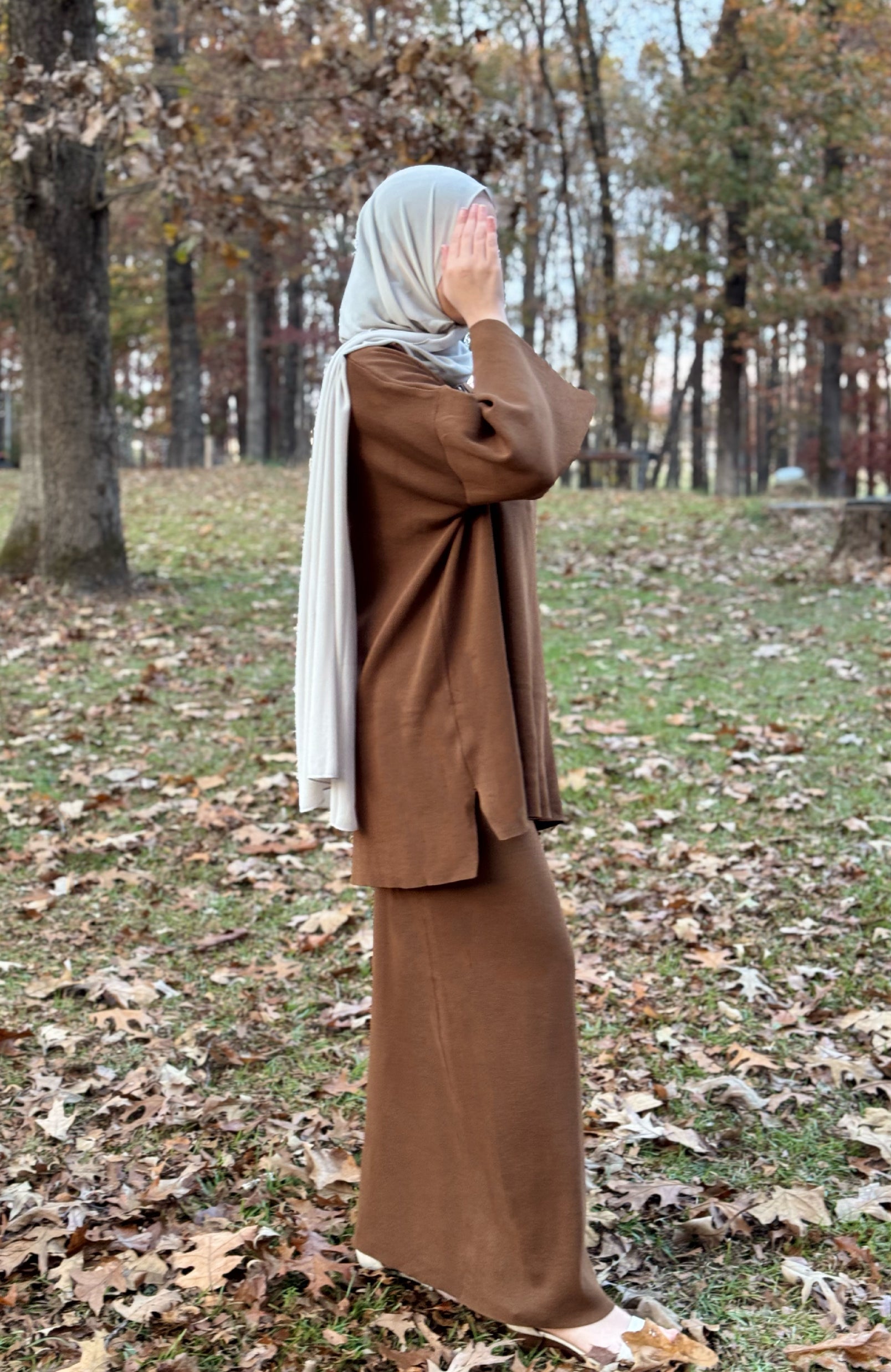 Noora Maxi Skirt Set-BROWN