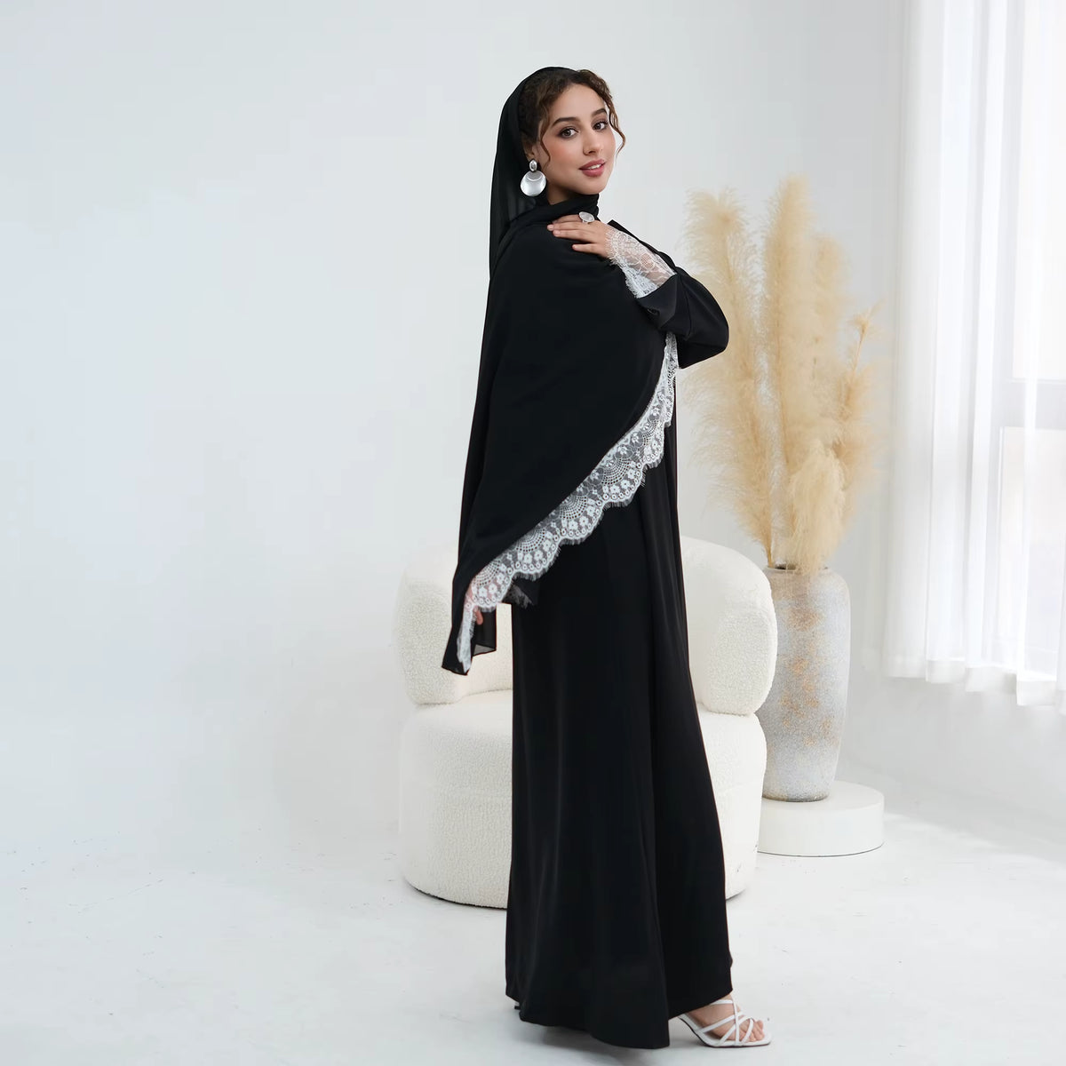 Lace Abaya & Hijab Set – view 2