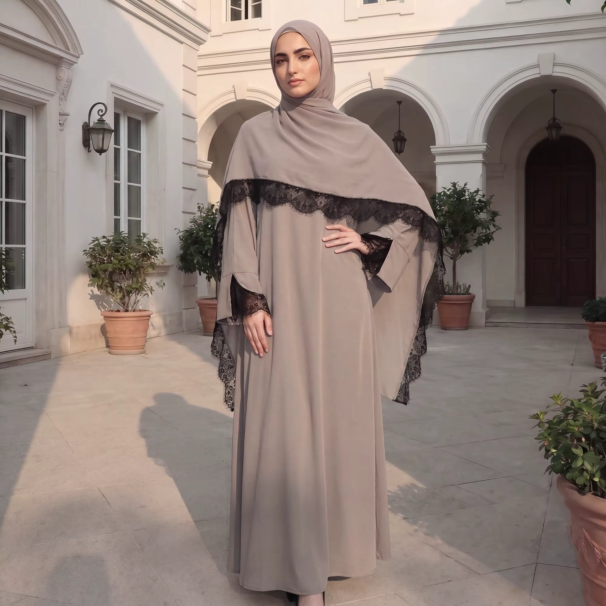 Lace Abaya & Hijab Set – view 7
