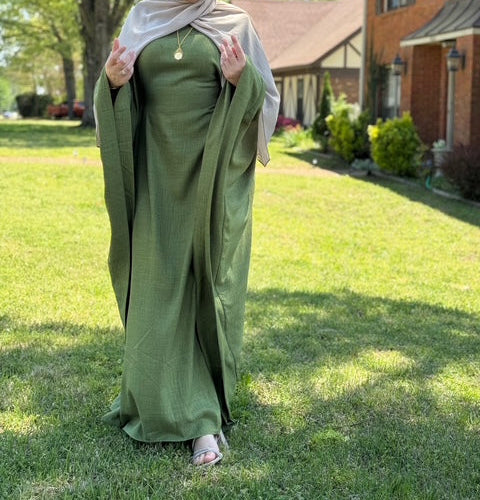 QAMAR BUTTERFLY ABAYA GREEN