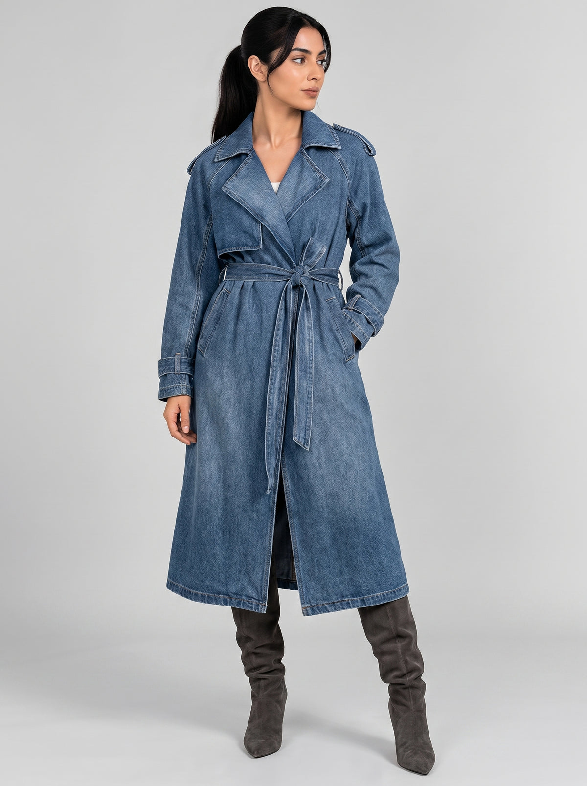 Oversized Denim Trench Jacket
