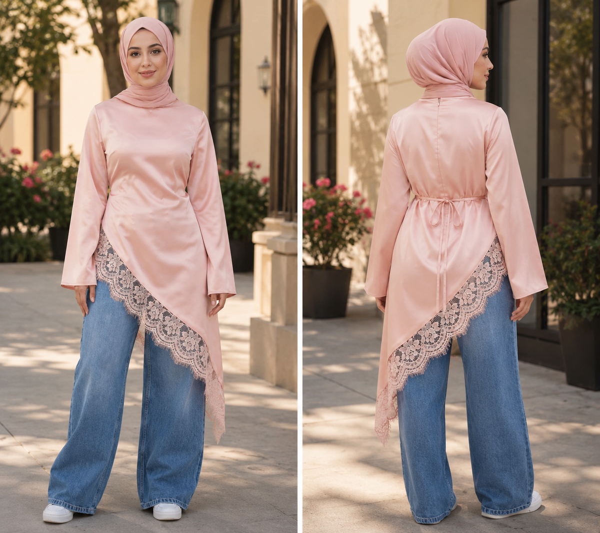 Asymmetric Satin Long Top – view 2