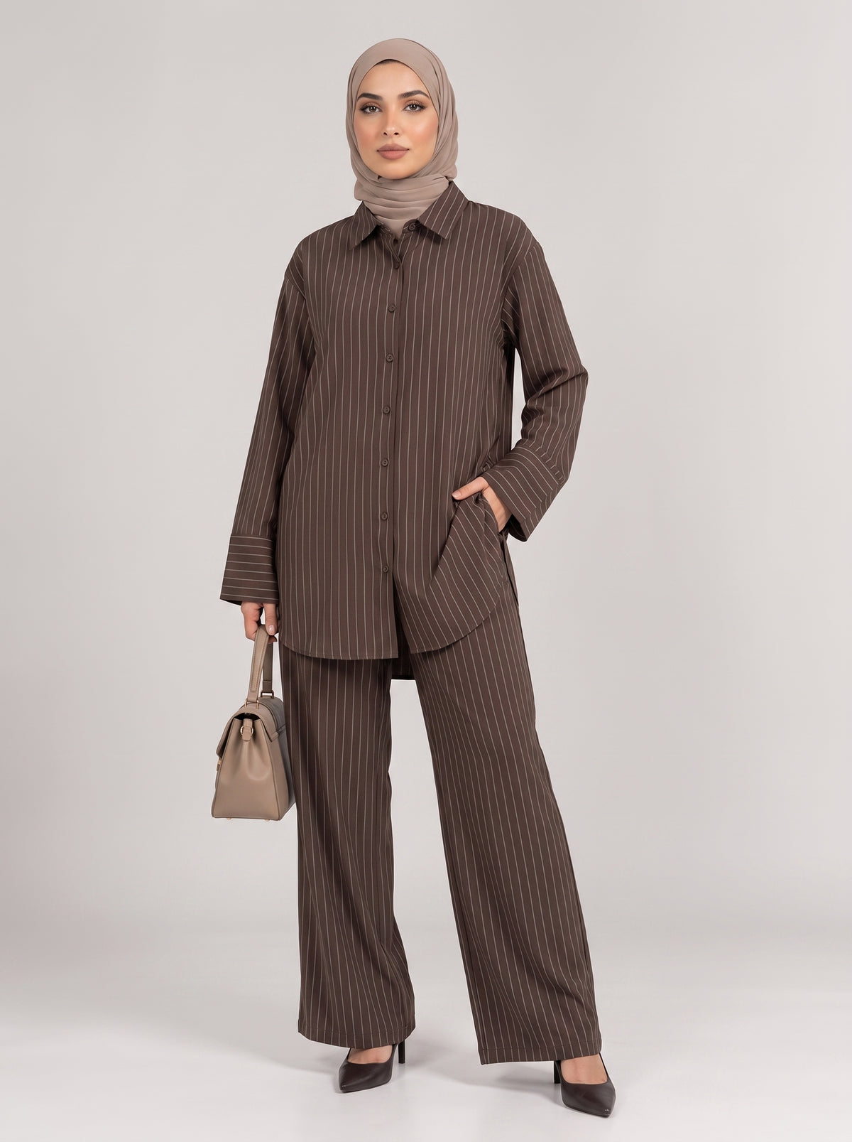 Stripe Lapel Top & Pants Co-ord Set
