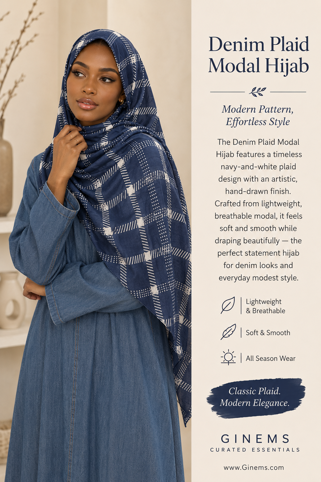 Navy Check Modal Hijab