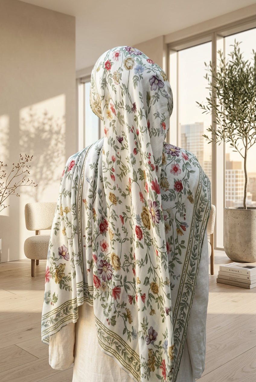 Ivory Garden Printed Modal Hijab 🌸