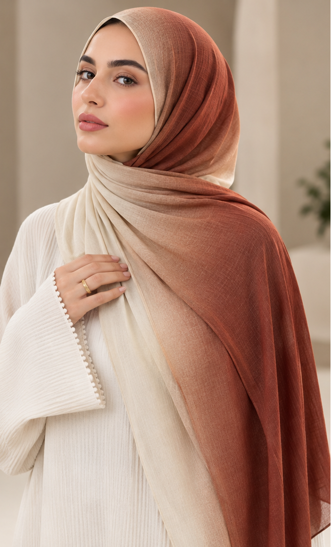 Sunset Terracotta Ombré Cotton /Jersey  Hijab 🤎