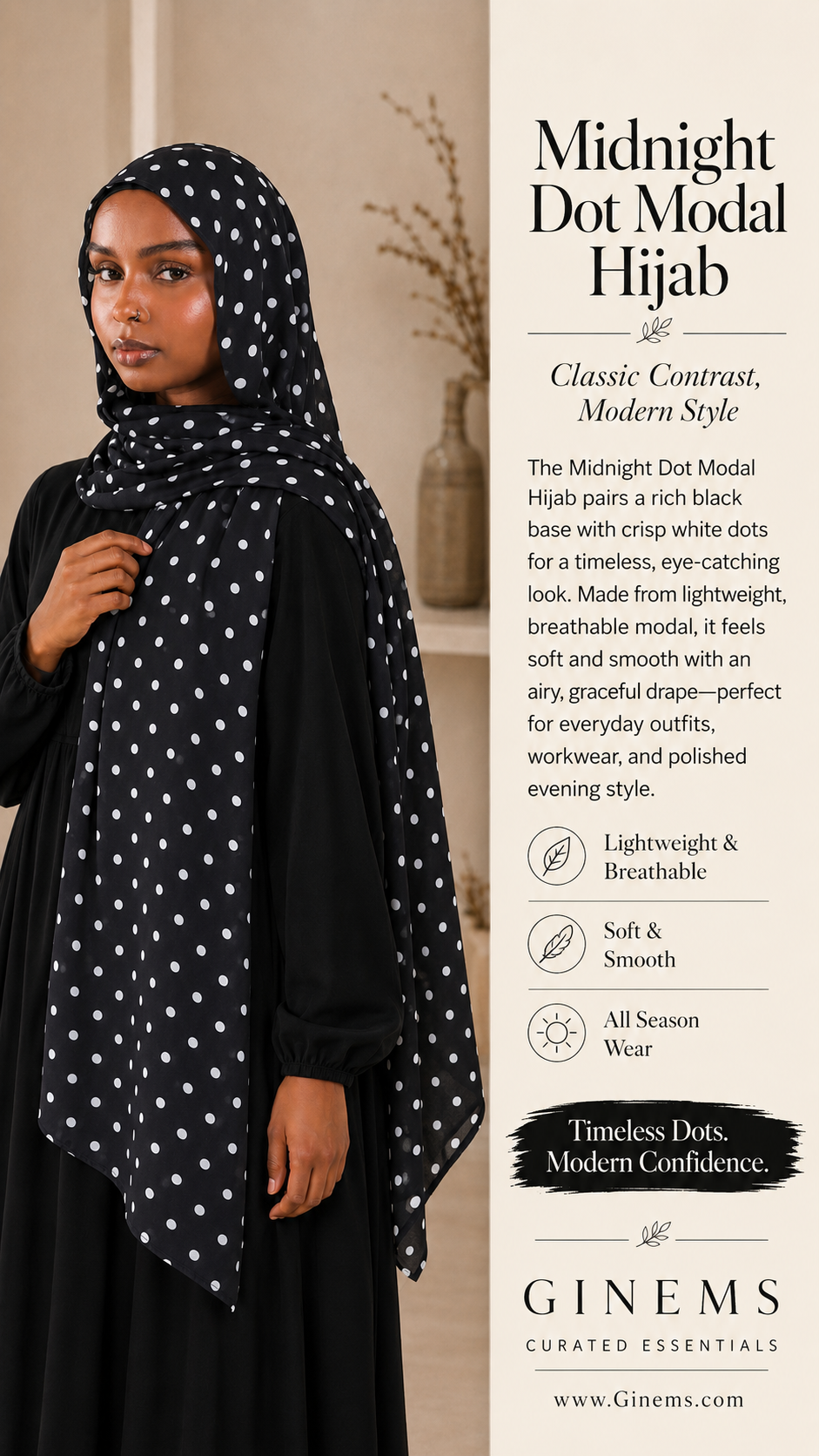 Midnight Polka Dot Modal Hijab