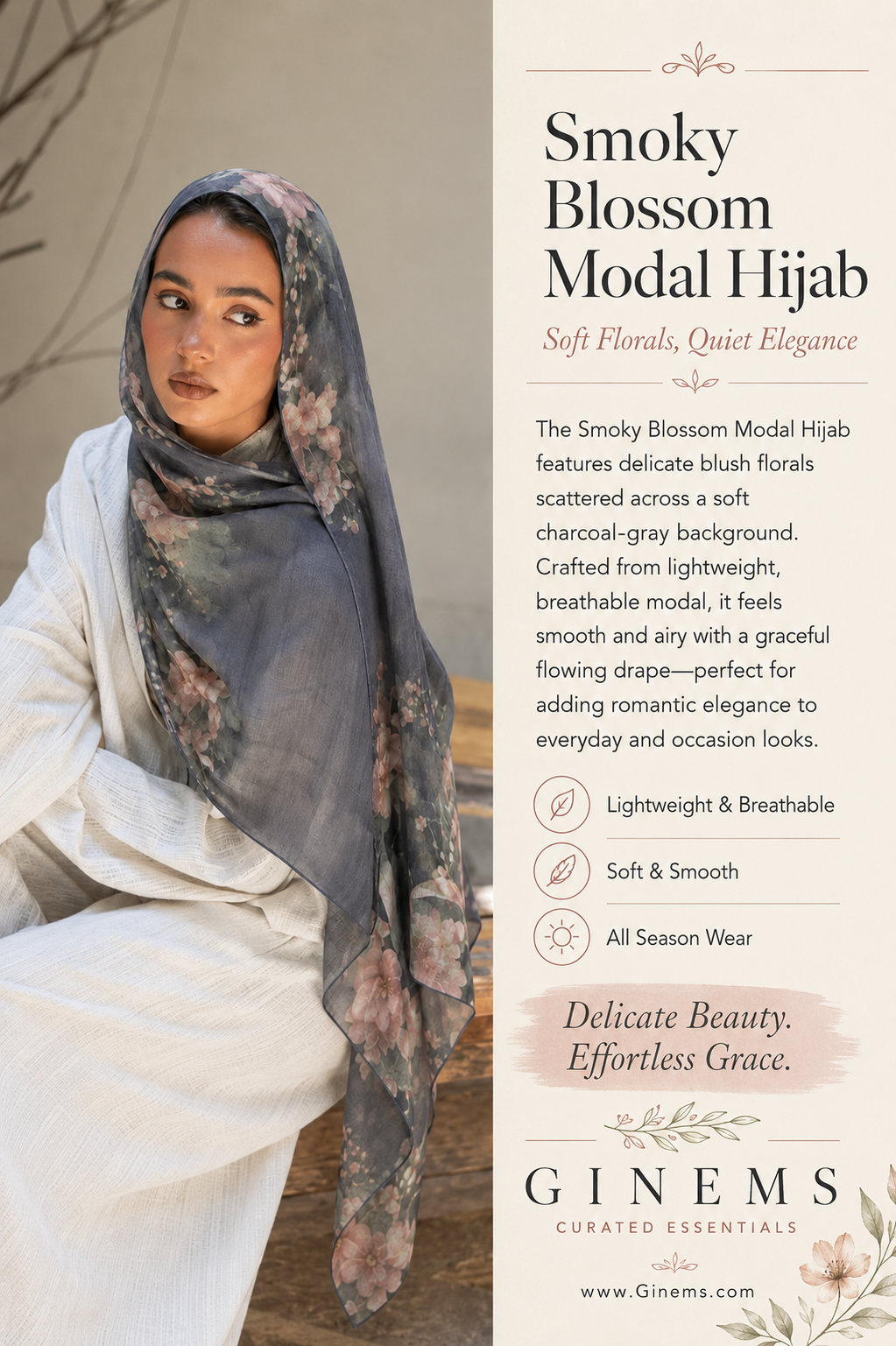 Midnight Blossom Modal Hijab