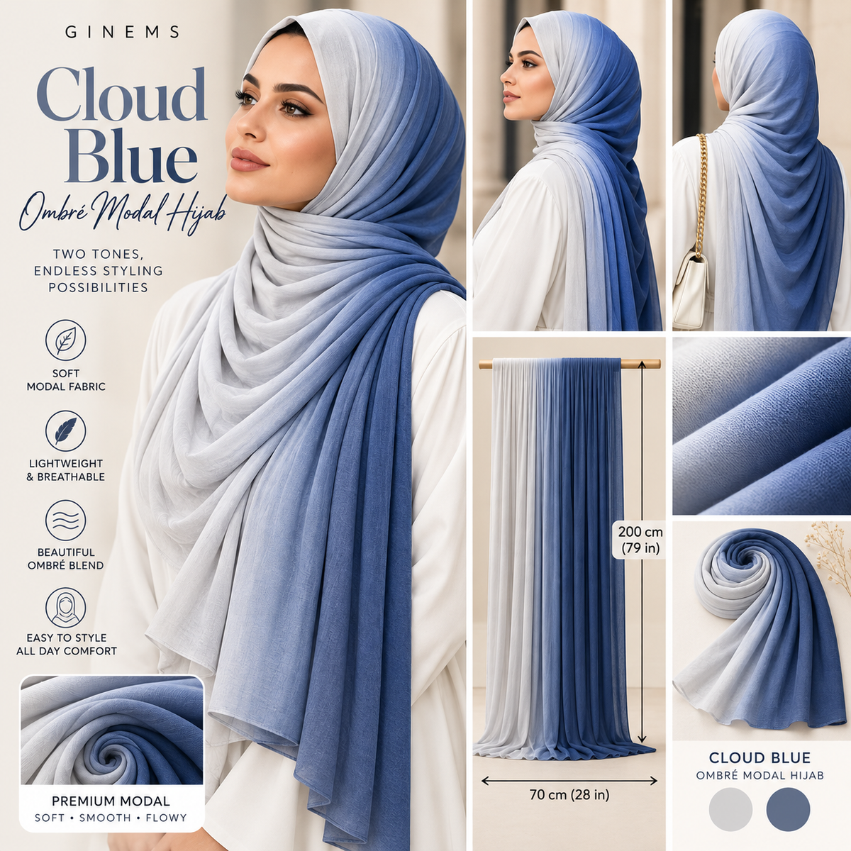 Ginems SoftBlend Ombré Cotton Jersey Hijab