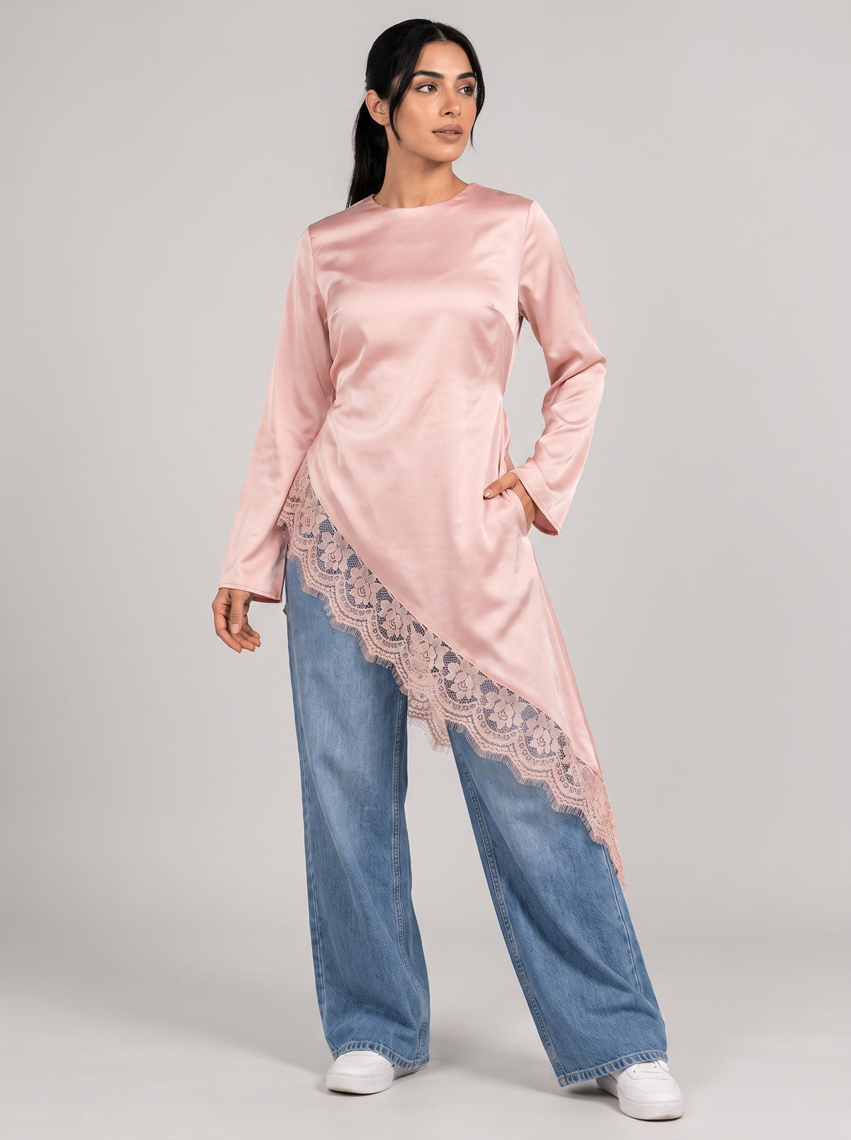 Asymmetric Satin Long Top