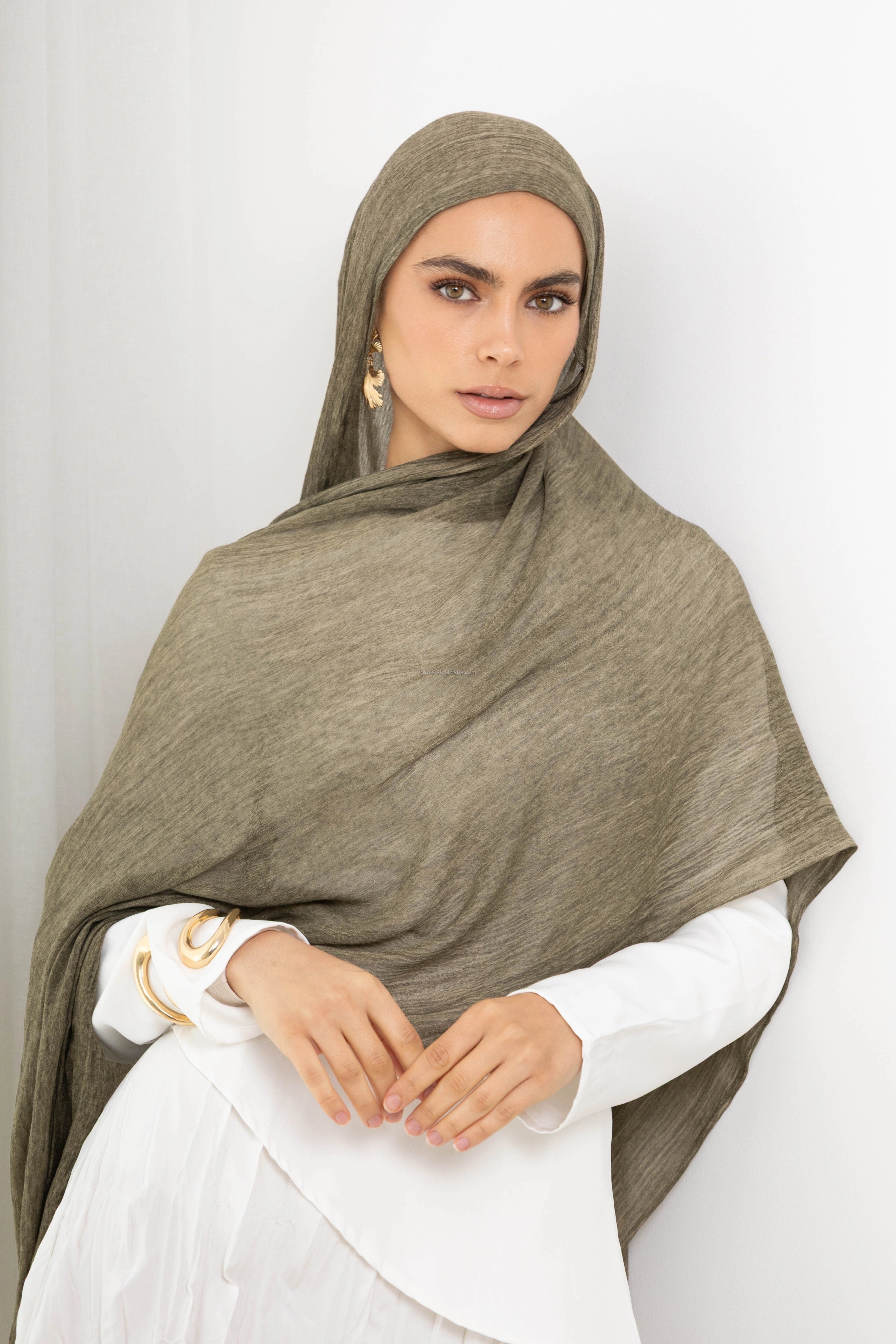 Modal Crinkle Hijab -Beige