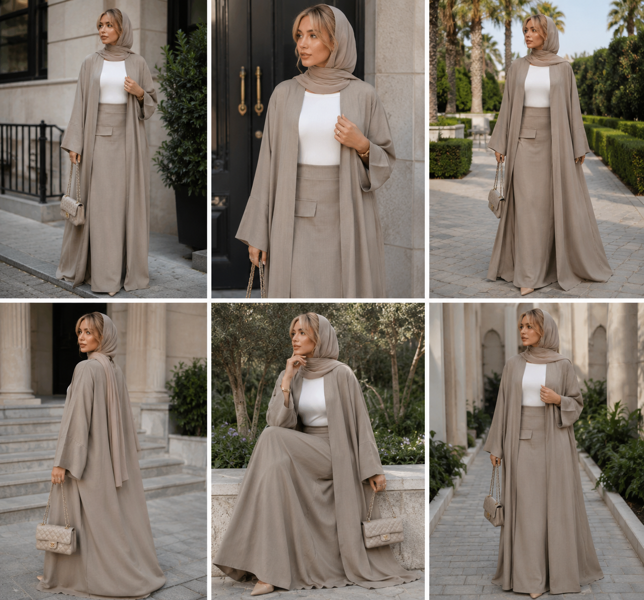 Khaki Modest Long Cardigan & Skirt set