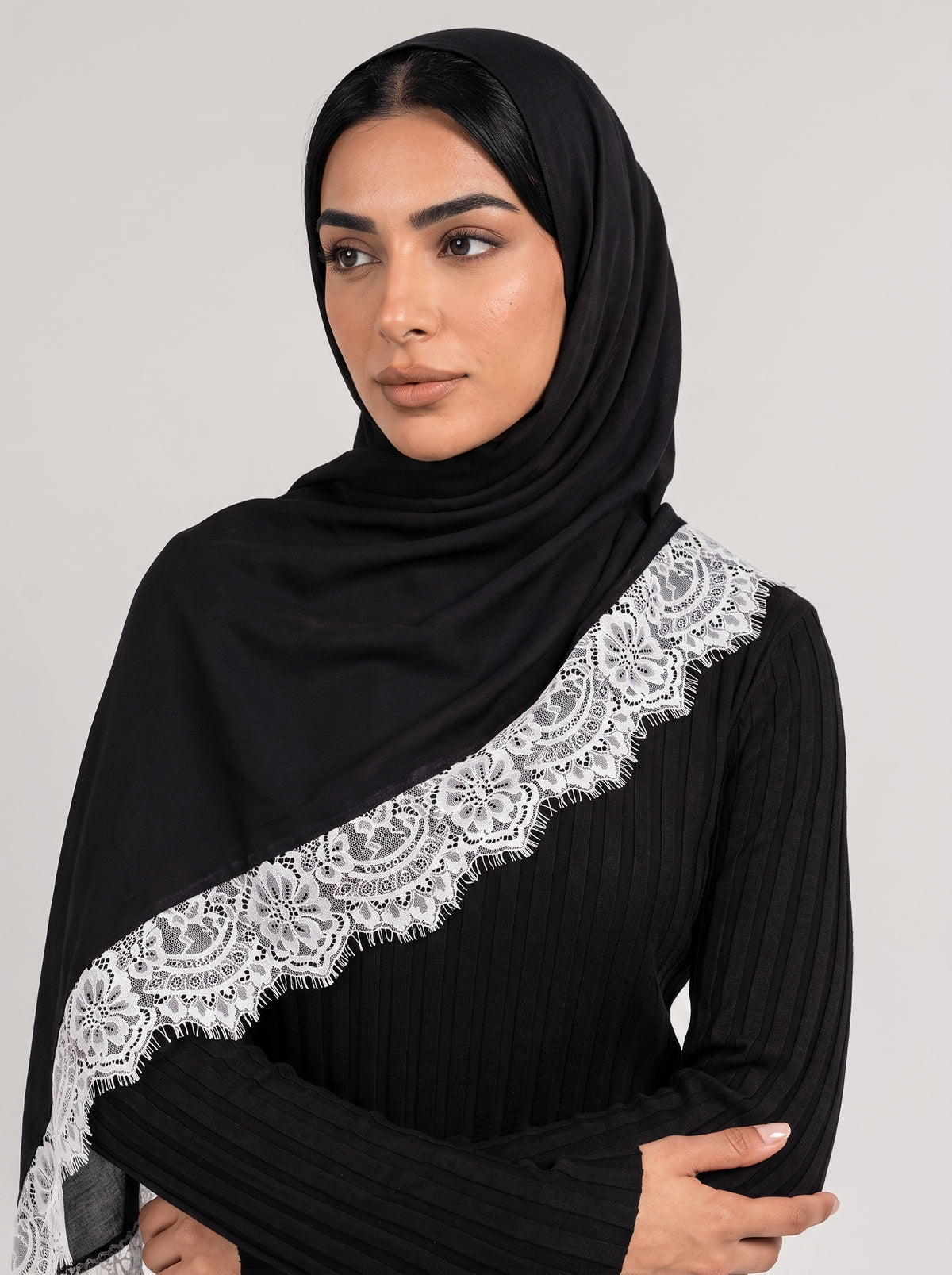 Lace-Trim Modal Hijab