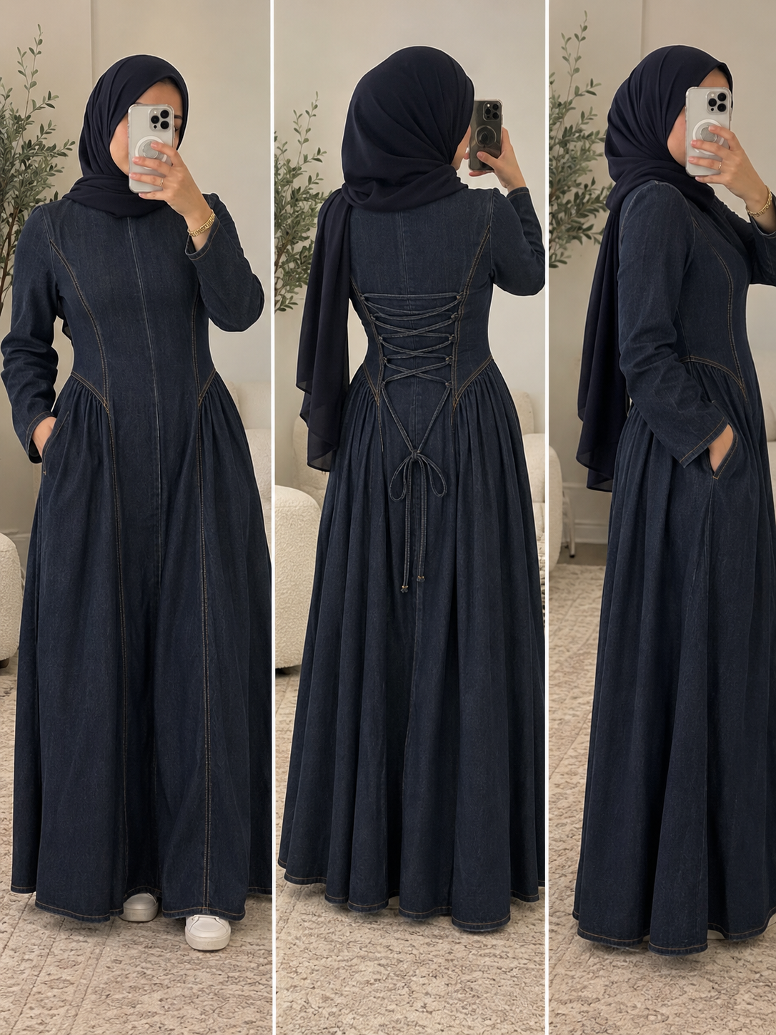 Joleen Lace-Up Denim Maxi Dress