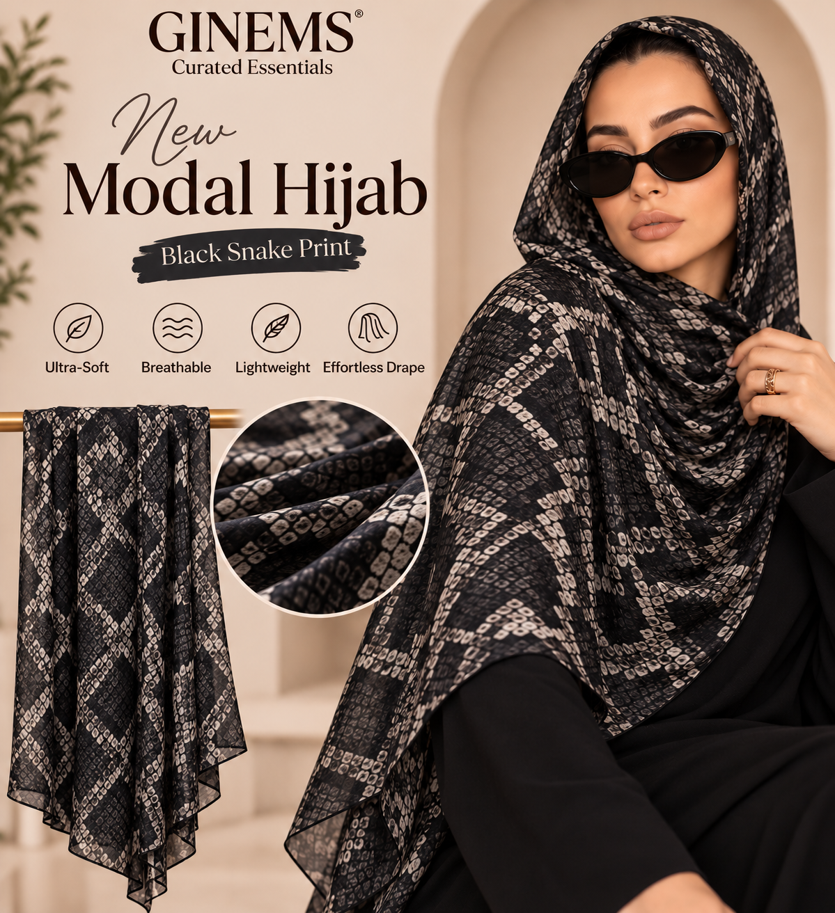 Black snake skin modal hijab