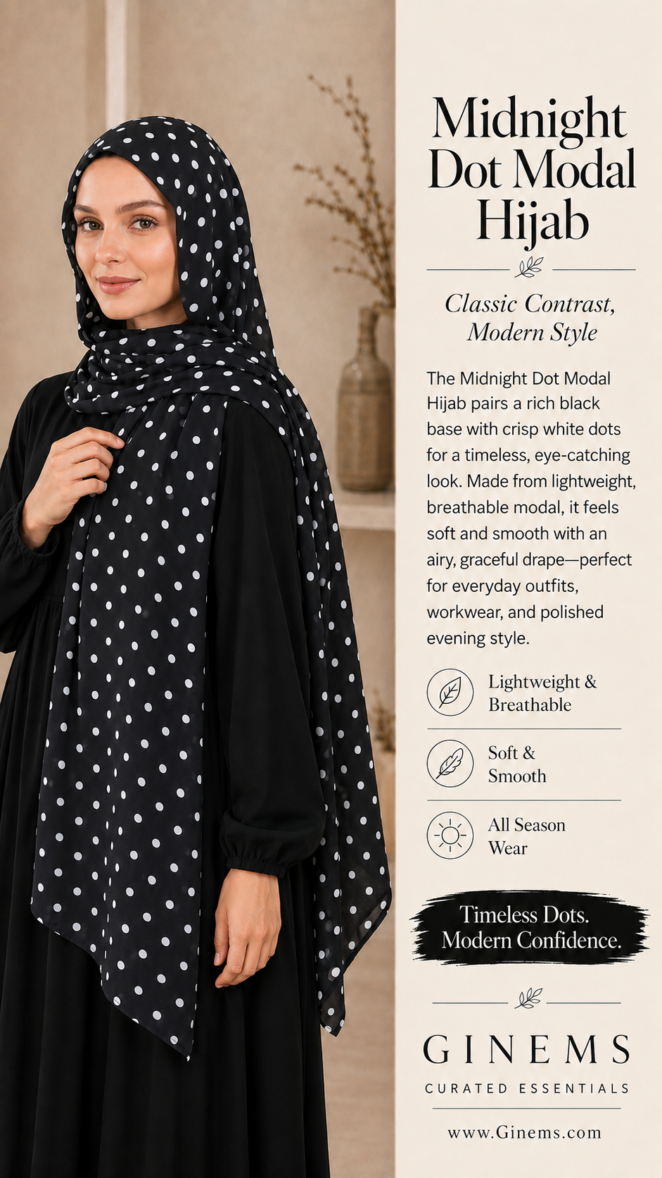 Midnight Polka Dot Modal Hijab
