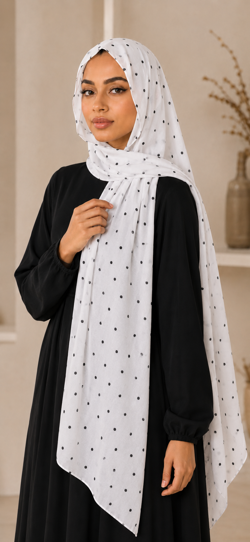 Classic White Polka Dots Modal hijab